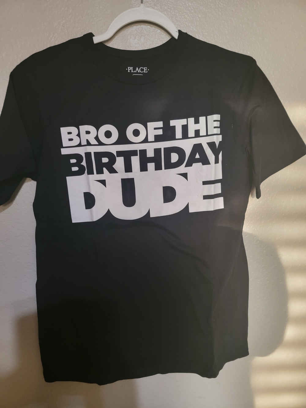 Place Black Tee with White "Bro of the Birthday Dude" Graphic